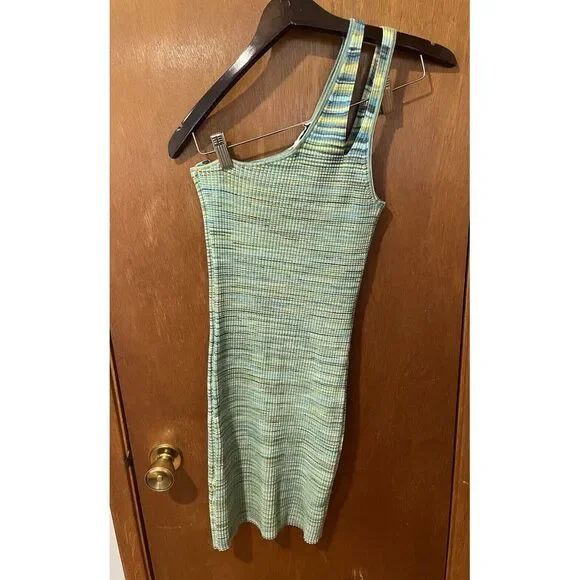 SIMKHAI Nila Cotton Knit Ribbed One Shoulder Bodycon Mini Dress Medium - Picture 7 of 8